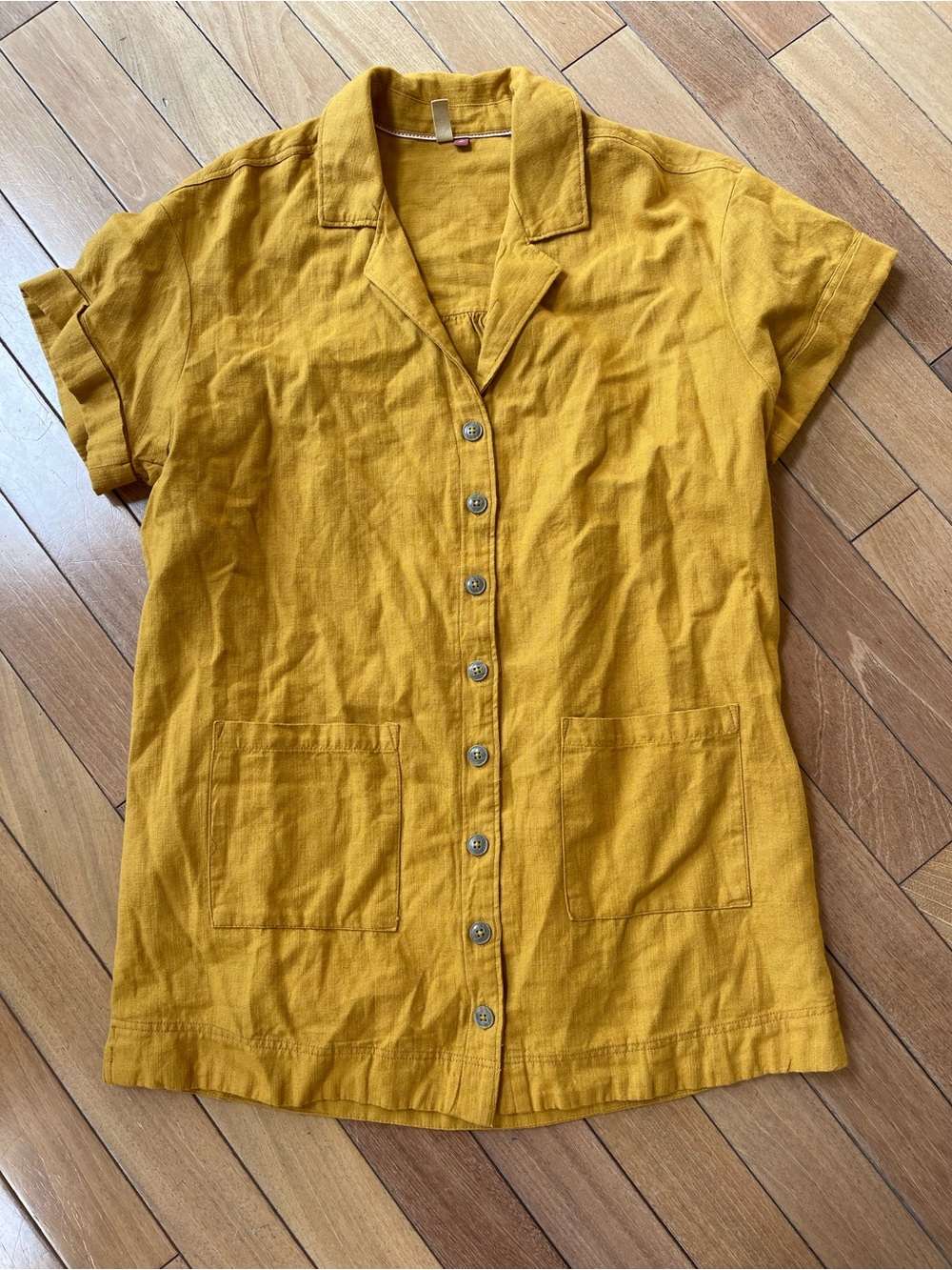Pilcro Anthropologie Mustard Cotton Linen Button Front Utility Shirt Dress M - Picture 2 of 11